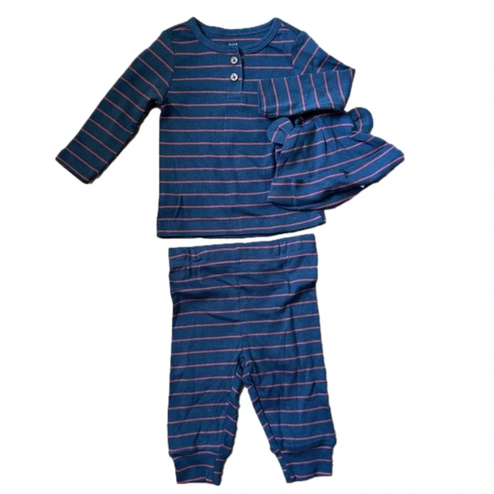 Carter's‎ Outfit Boy's 6 months Navy Blue Red Striped with Hat 3 piece Set New